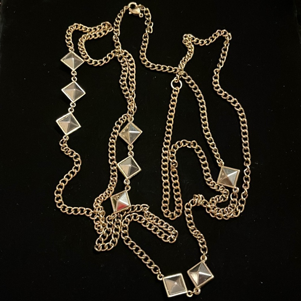 Gold Color Diamond Shape Design 54” Necklace